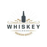 Whiskey Logo, Drink Label Design With Old Retro Vintage Ornament Illustration Premium Template vector