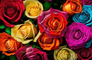 Colorful roses flowers backdrop. Generative AI photo