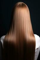 Long healthy female hair viewed from the back, Generative AI photo