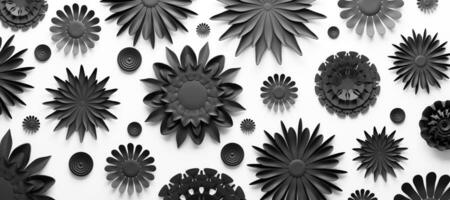 Black paper flowers elegant minimalist background. photo