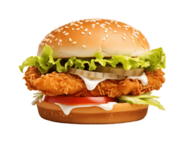friterad kyckling burger isolerat på transparent bakgrund. png fil, skära ut. ai genererad