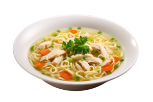 Chicken noodle soup isolated on transparent background. PNG file, cut out. AI Generated