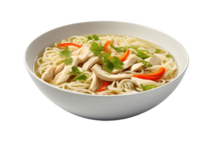 Chicken noodle soup isolated on transparent background. PNG file, cut out. AI Generated