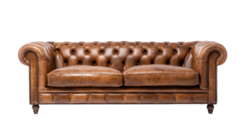 Brown leather chesterfield sofa isolated on transparent background. PNG file, cut out. AI Generated