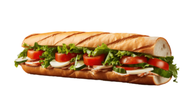 Ciabatta sandwich isolated on transparent background. PNG file, cut out. AI Generated