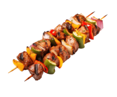 kebab skewer with meat and vegetable isolated on transparent background. PNG file, cut out. AI Generated