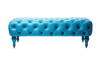 Blue tufted ottoman bench isolated on transparent background. PNG file, cut out. AI Generated