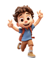 3D cartoon character cute student kids boy dancing isolated on transparent background. PNG file, cut out. AI Generated