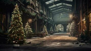 Generative AI, Christmas interior rural background, Santa Claus rustic workshop photo