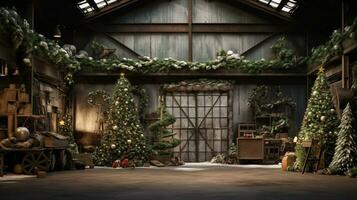 Generative AI, Christmas interior rural background, Santa Claus rustic workshop photo