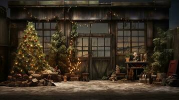 Generative AI, Christmas interior rural background, Santa Claus rustic workshop photo