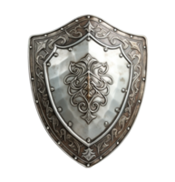 An ancient silver shield isolated on transparent background. PNG file, cut out. AI Generated