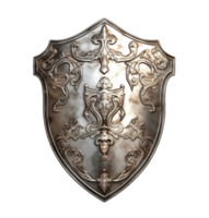 An ancient silver shield isolated on transparent background. PNG file, cut out. AI Generated