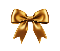 Gold ribbon bow isolated on transparent background. PNG file, cut out. AI Generated