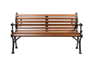 Wooden outdoor bench isolated on transparent background. PNG file, cut out. AI Generated