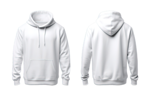 White hoodie front and back side mockup Template isolated on transparent background. PNG file, cut out. AI Generated
