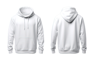 White hoodie front and back side mockup Template isolated on transparent background. PNG file, cut out. AI Generated