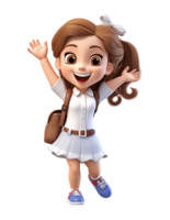 3D cartoon character cute student kids girl dancing isolated on transparent background. PNG file, cut out. AI Generated