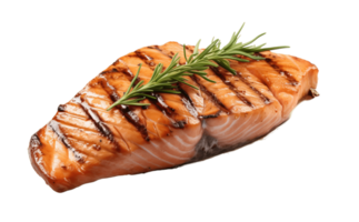 Salmon grilled roast steak isolated on transparent background. PNG file, cut out. AI Generated