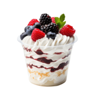 Whipped cream dessert with berries isolated on transparent background. PNG file, cut out. AI Generated