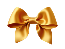 Gold ribbon bow isolated on transparent background. PNG file, cut out. AI Generated