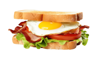 Sandwich with bacon, cheese and egg isolated on transparent background. PNG file, cut out. AI Generated