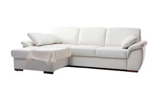 White sectional sleeper sofa isolated on transparent background. PNG file, cut out. AI Generated
