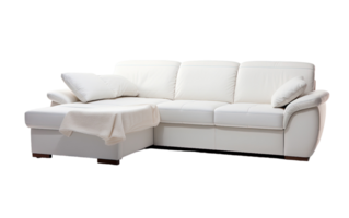 White sectional sleeper sofa isolated on transparent background. PNG file, cut out. AI Generated