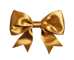 Gold ribbon bow isolated on transparent background. PNG file, cut out. AI Generated