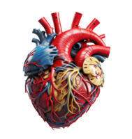 3d realistisk mänsklig hjärta isolerat på transparent bakgrund. png fil, skära ut. ai genererad