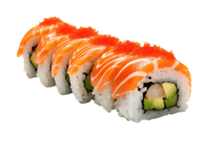 Salmon sushi roll isolated on transparent background. PNG file, cut out. AI Generated