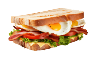 Sandwich mit Speck, Käse und Ei isoliert auf transparent Hintergrund. png Datei, Schnitt aus. ai generiert