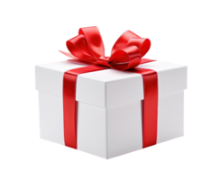 Gift box with red ribbon isolated on transparent background. PNG file, cut out. AI Generated