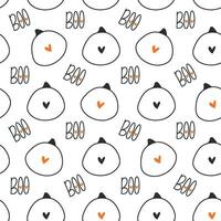 Seamless cute pattern with pumpkin silhouette with eyes hearts. Text boo. Happy halloween wrapping, invitation, print, fabric vector