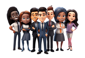 Group of young business people isolated on transparent background. PNG file, cut out. 3D cartoon character. AI Generated