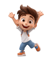 3D cartoon character cute student kids boy dancing isolated on transparent background. PNG file, cut out. AI Generated