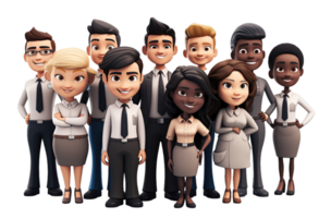 Group of young business people isolated on transparent background. PNG file, cut out. 3D cartoon character. AI Generated