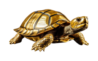 Turtle made of gold isolated on transparent background. PNG file, cut out. AI Generated