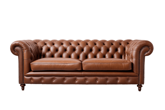 marrón cuero sofá sofá aislado en transparente antecedentes. png archivo, cortar afuera. ai generado