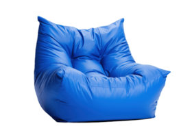 Blue bean bag chair isolated on transparent background. PNG file, cut out. AI Generated