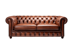 Brown leather chesterfield sofa isolated on transparent background. PNG file, cut out. AI Generated