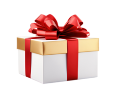 Gift box with red ribbon isolated on transparent background. PNG file, cut out. AI Generated