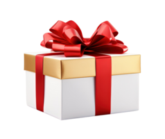 Gift box with red ribbon isolated on transparent background. PNG file, cut out. AI Generated