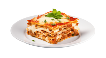 Lasagna su un' piatto isolato su trasparente sfondo. png file, tagliare fuori. ai generato