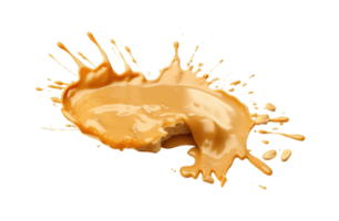 Splash peanut butter with peanut seeds isolated on transparent background. PNG file, cut out. AI Generated