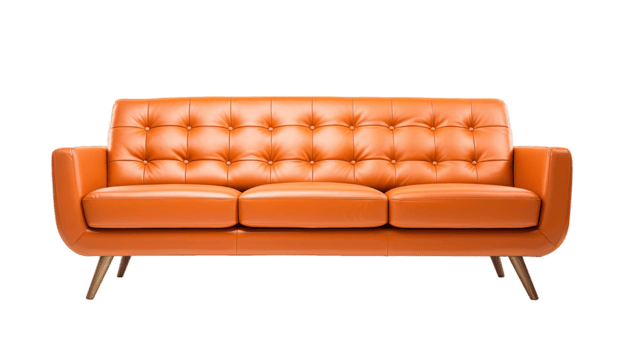 medio siglo moderno naranja sofá aislado en transparente antecedentes. png archivo, cortar afuera. ai generado
