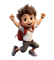 3D cartoon character cute student kids boy dancing isolated on transparent background. PNG file, cut out. AI Generated