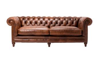 Brown leather chesterfield sofa isolated on transparent background. PNG file, cut out. AI Generated