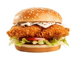 Fried chicken burger isolated on transparent background. PNG file, cut out. AI Generated