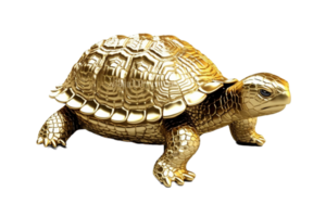 Turtle made of gold isolated on transparent background. PNG file, cut out. AI Generated